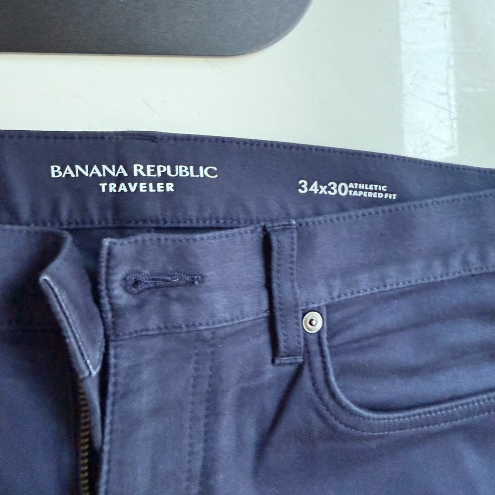 Banana Republic Men's Dark Blue Slim Traveler Pants - Athletic Tapered Fit - Picture 2 of 5